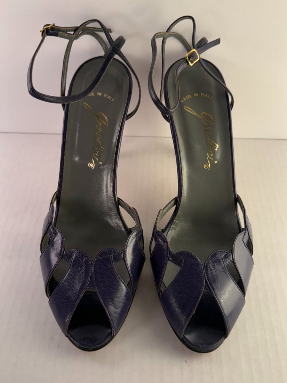 PURPLE LEATHER VINTAGE PEEP TOE HEELS